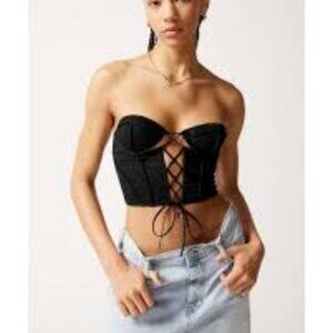 NWOT Out From Under black lace up corset top, size M